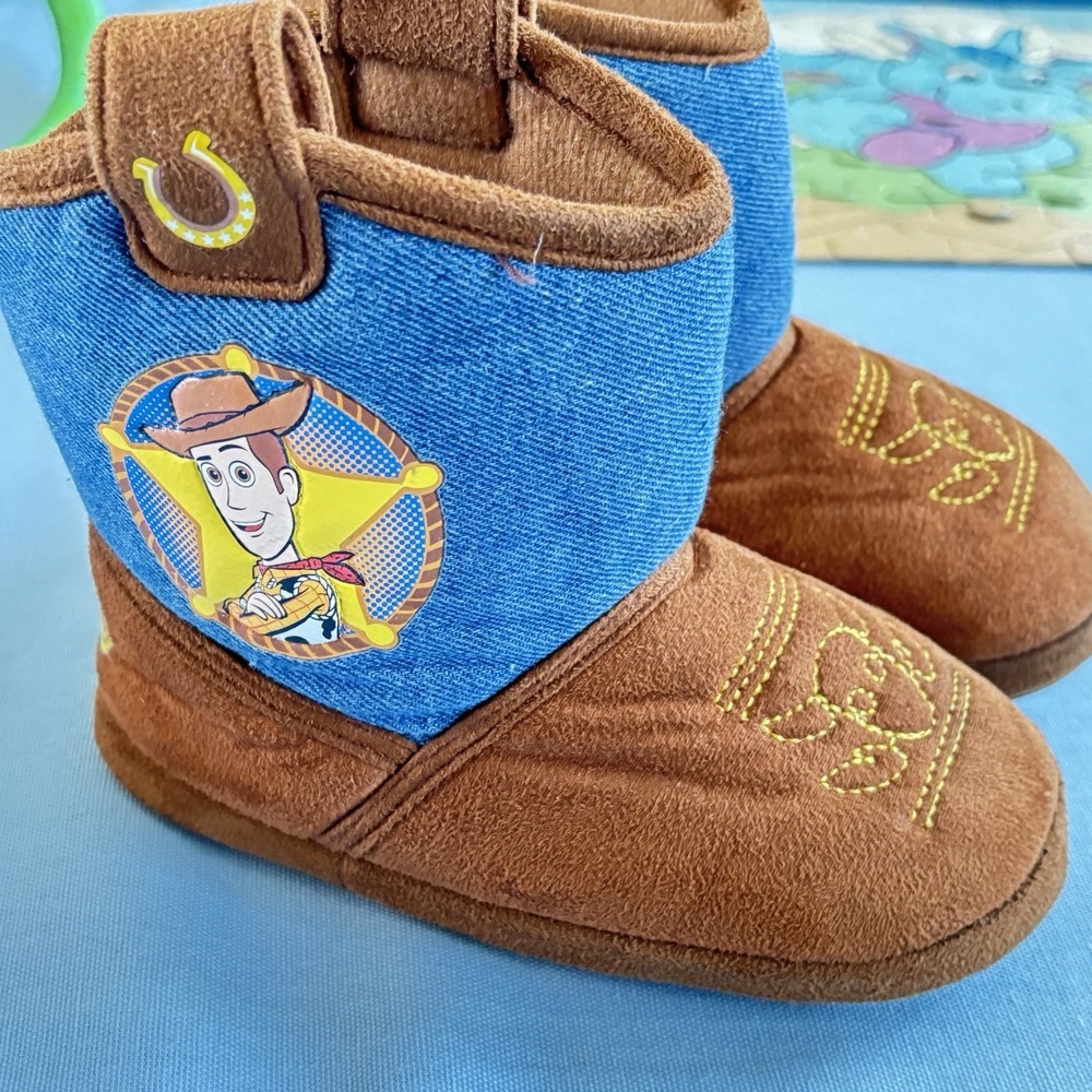Disney Pixar Toy Story Sheriff Woody Boot Slipper Toddler Size‎ 9/10 Brown Denim